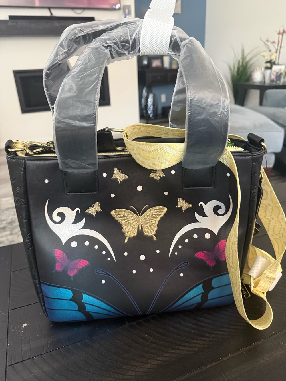 NWT Britney Spears Butterfly Print Loungefly Purse with Yellow Strap
